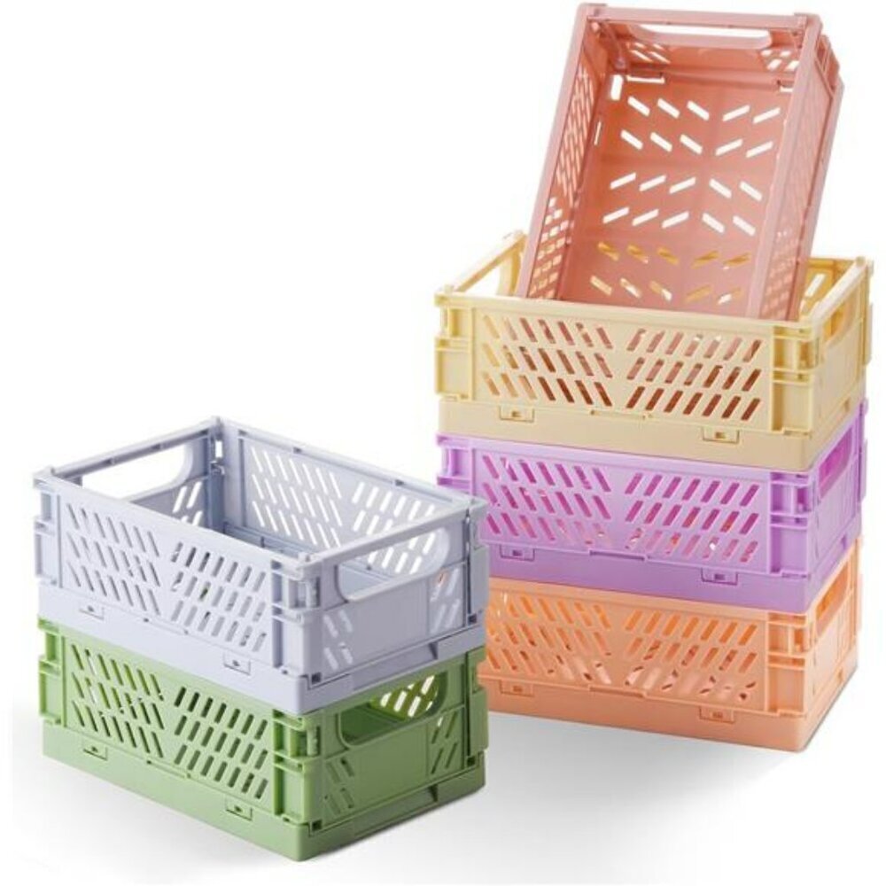 Collapsible Storage Baskets Set of 6 Pastel Plastic Crates